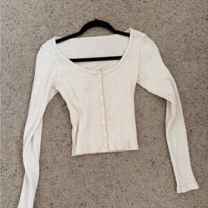 Brandy Melville Cream Ribbed Long Sleeve Top